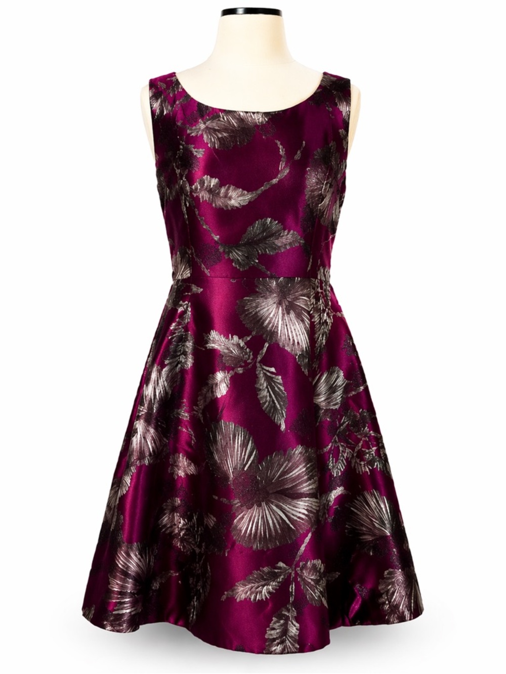 Oscar de la Renta plum metallic silk jacquard Sleeveless Dress Fit & Flare 14 - Picture 5 of 7